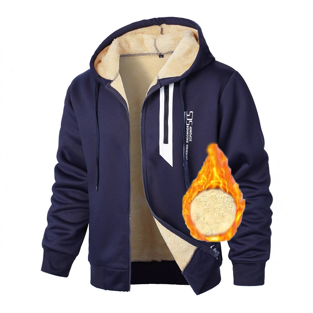 Men's fleece hooded jacket with warm lining and practical zipped pockets NOVAE