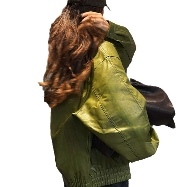 Women's faux leather jacket in a casual cropped style with practical pockets NOVAE