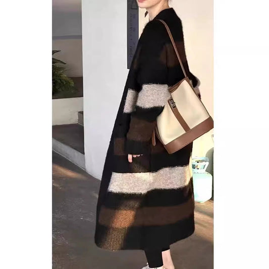 Women's long knit cardigan with geometric pattern NOVAE