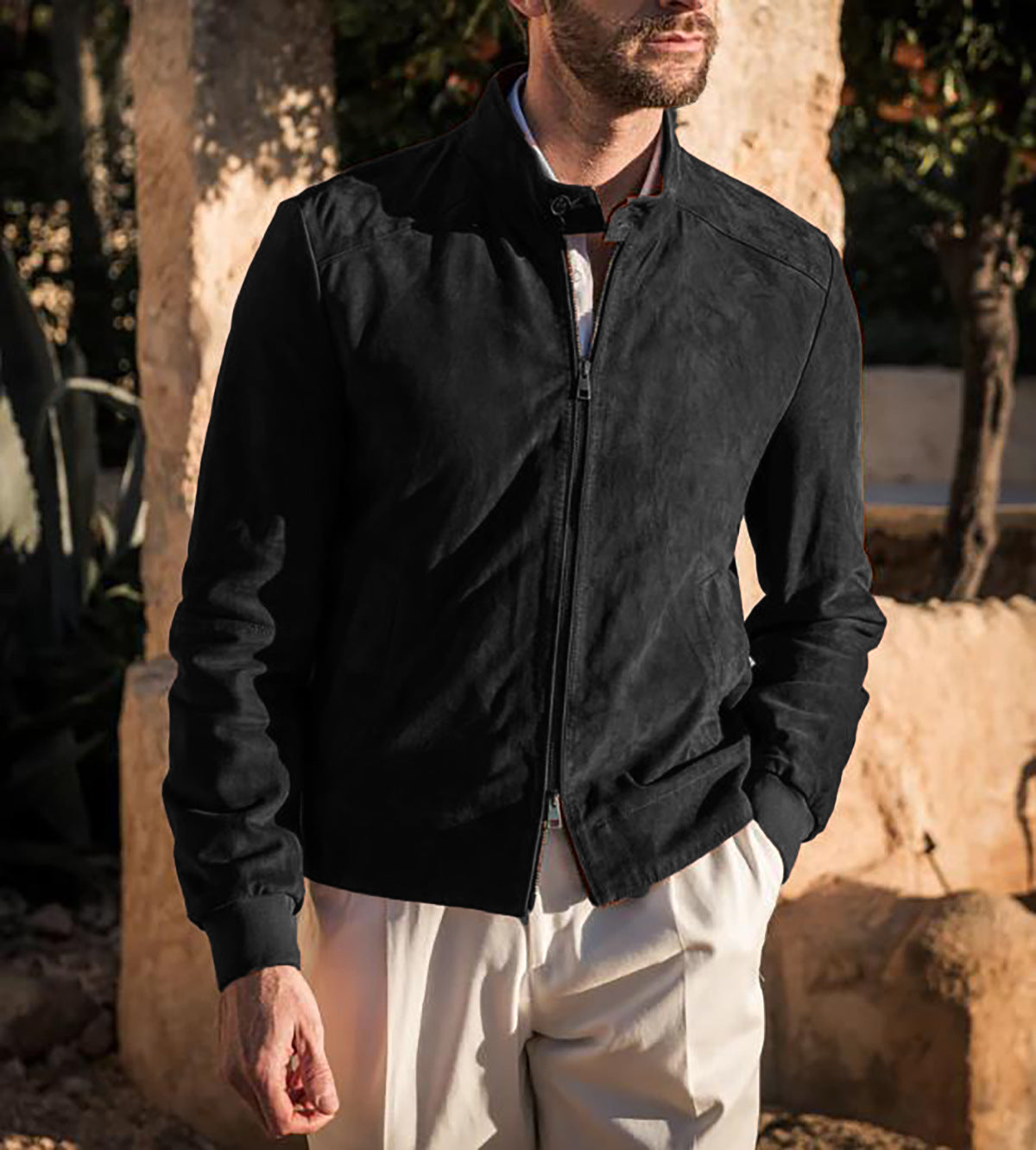 Men's high-quality suede jacket with a peaked collar NOVAE