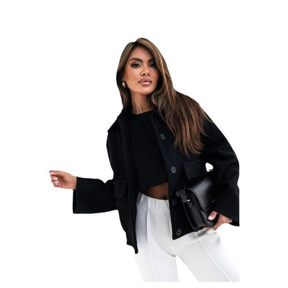 Women's oversized wool jacket with modern button details and practical pockets NOVAE