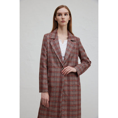 Women's elegant plaid coat with double button placket and relaxed cut NOVAE