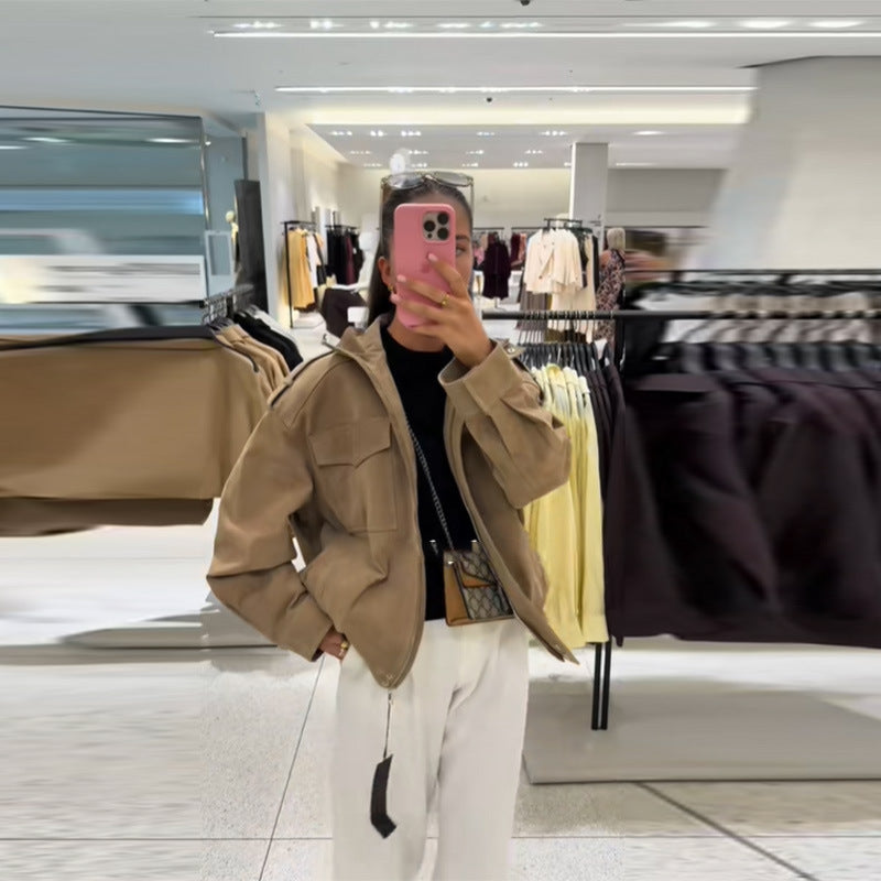 Women's Casual Suede Jacket with Practical Pockets and Modern Cut NOVAE