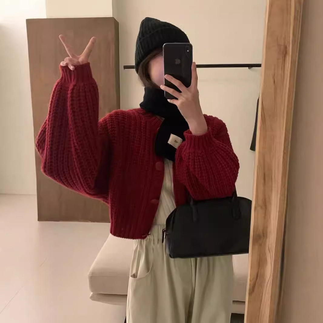 Women's chunky knit cardigan with voluminous sleeves and button details NOVAE