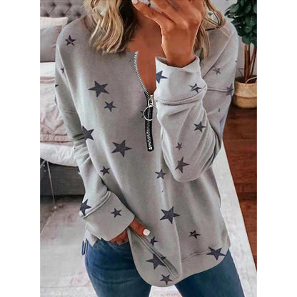 Women's Casual Sweatshirt with Zipper and Star Motif NOVAE