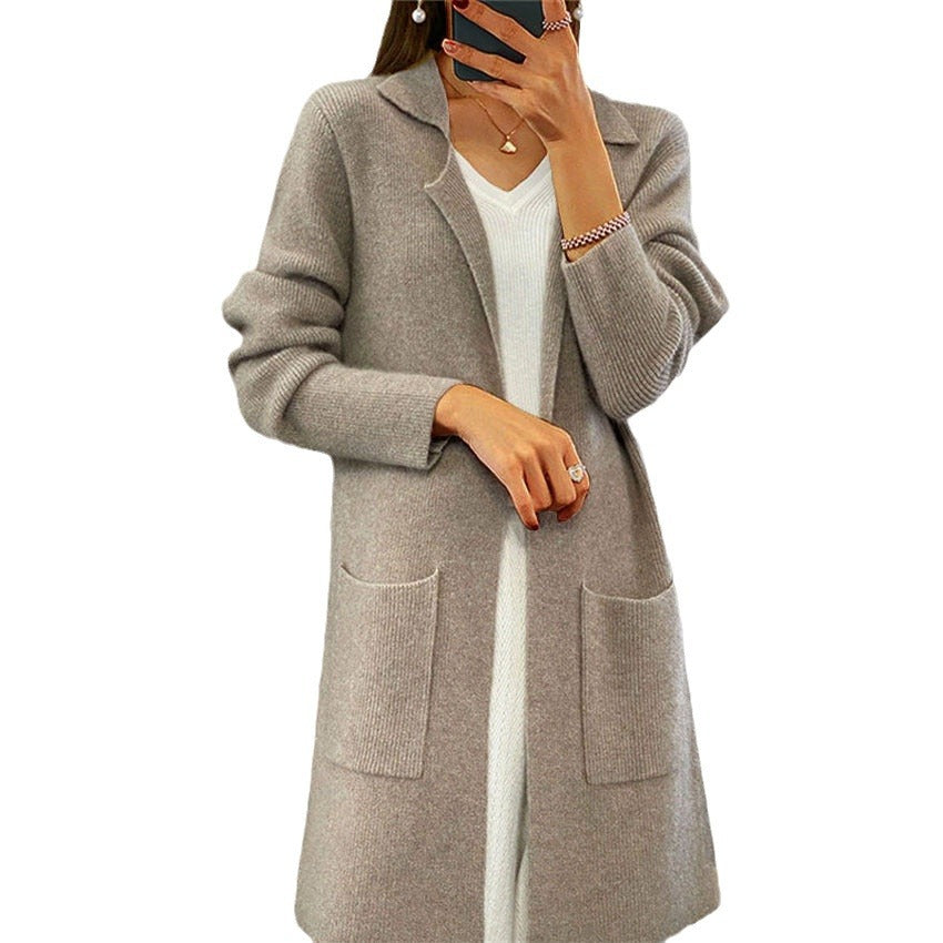 Women's oversized cardigan with deep V-neck and practical pockets NOVAE