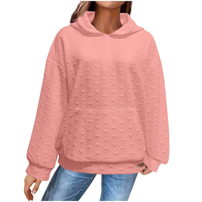 Women's hooded sweatshirt with textured heart pattern NOVAE