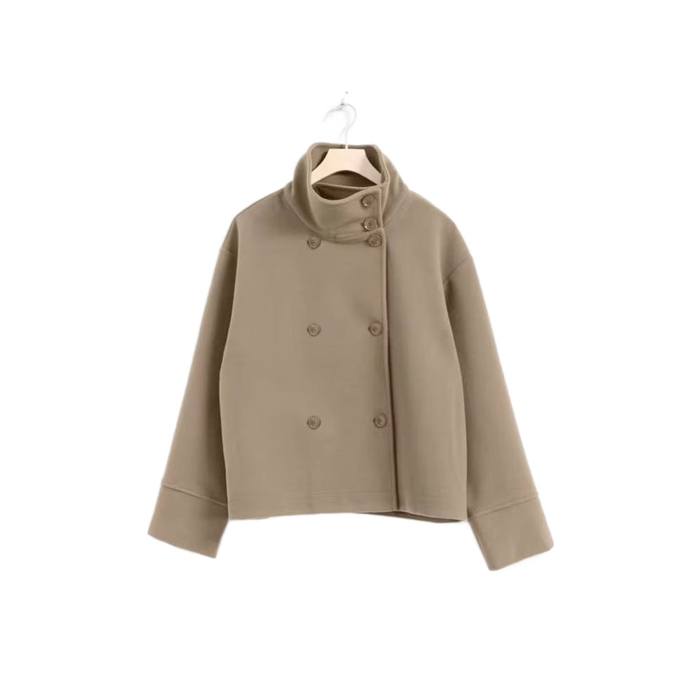 Women's Fashionable Cropped Jacket with High Collar and Double Button Placket NOVAE