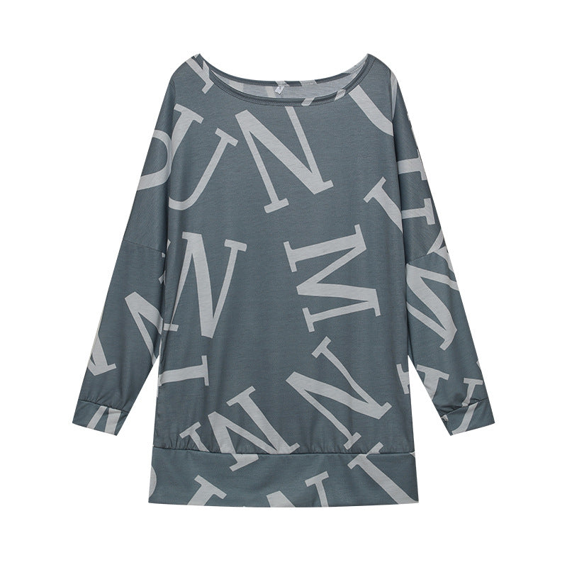 Women's oversized long-sleeved shirt with modern lettering and elasticated waistband NOVAE