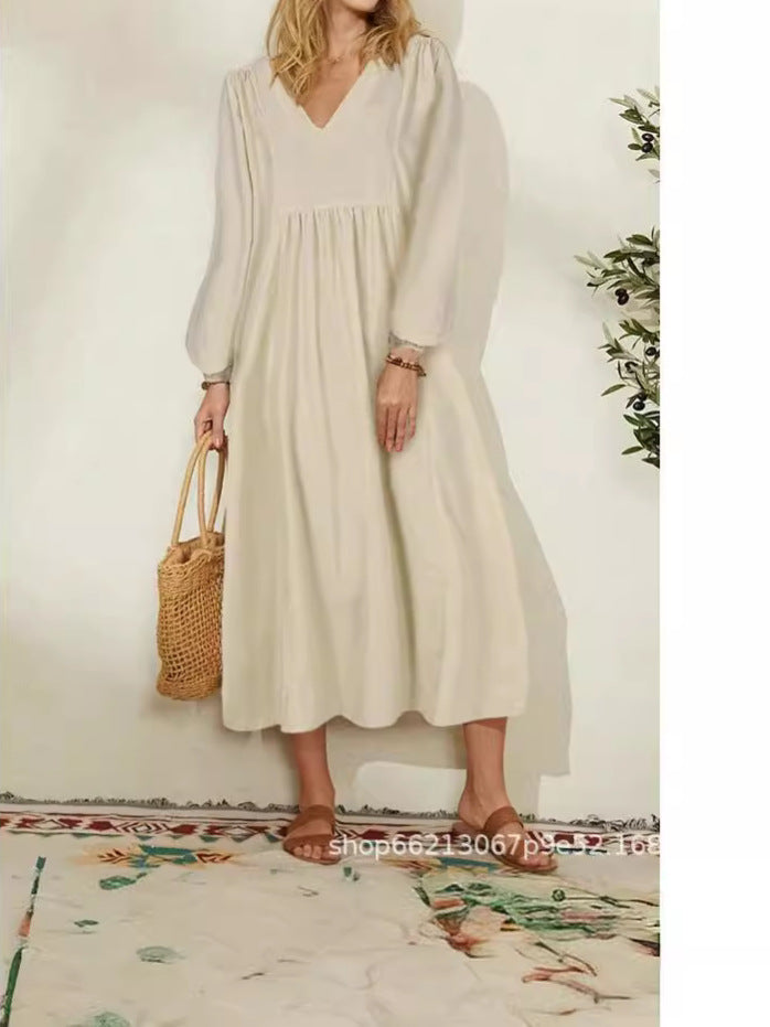 Women's lightweight maxi dress with V-neck and balloon sleeves NOVAE