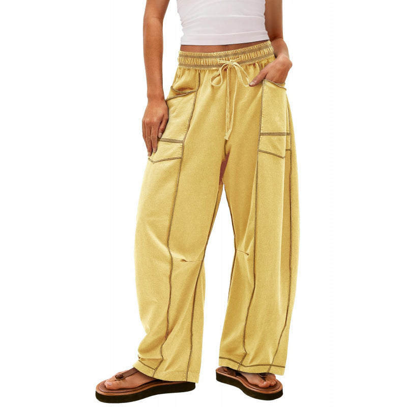 Women's wide-leg leisure trousers with practical side pockets and elasticated waistband NOVAE