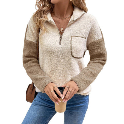 Women's fleece pullover with half zipper and pockets NOVAE