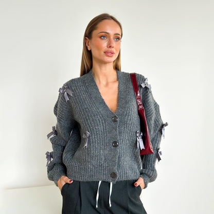 Women's cardigan with romantic ruffle details NOVAE