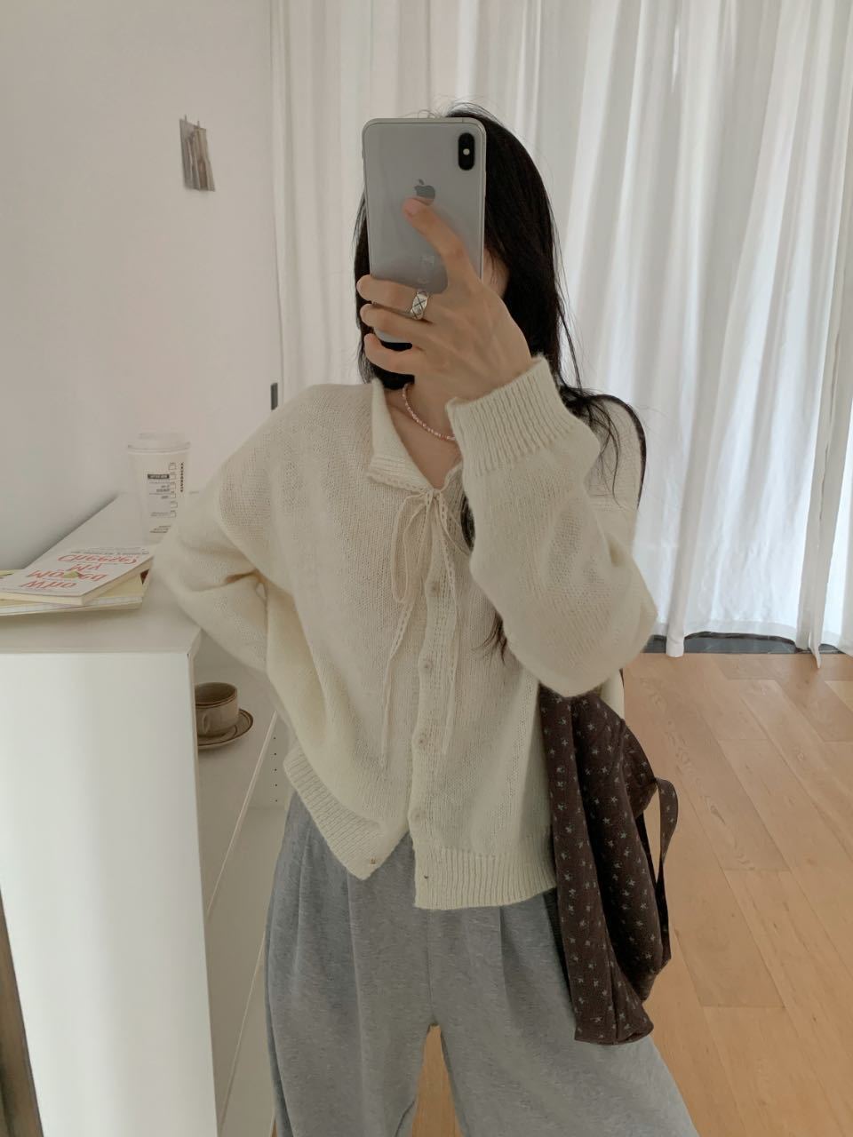 Women's casual knit cardigan with drawstring and fine texture NOVAE