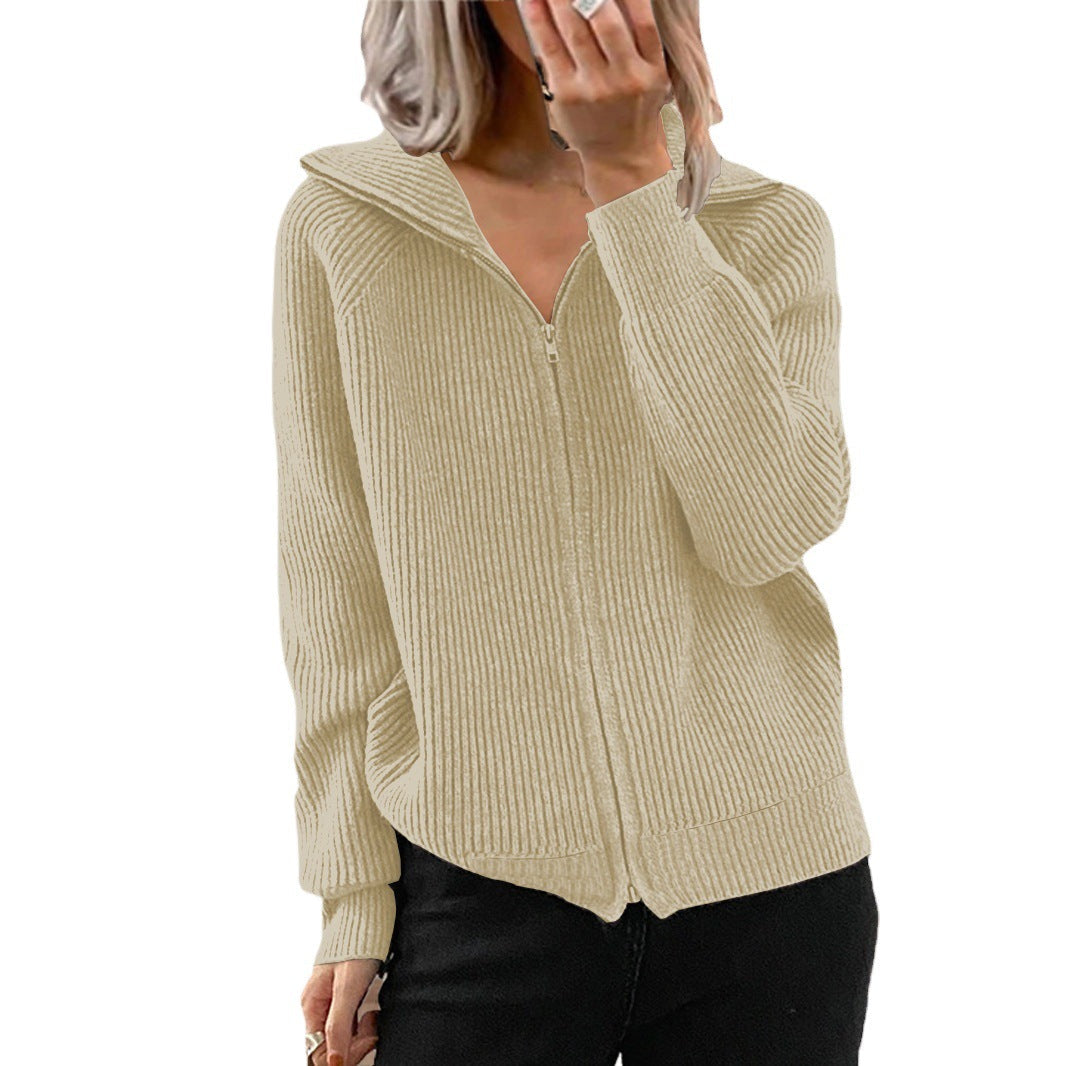 Women's cardigan with high collar and full-length zipper NOVAE
