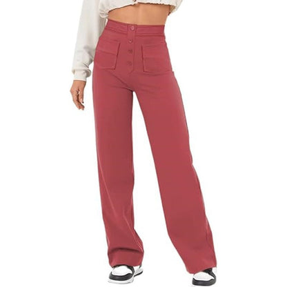 Women's elegant high-waisted lounge trousers with large pockets and button closure NOVAE