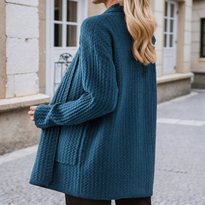 Women's cardigan with modern cable patterns and practical pockets NOVAE