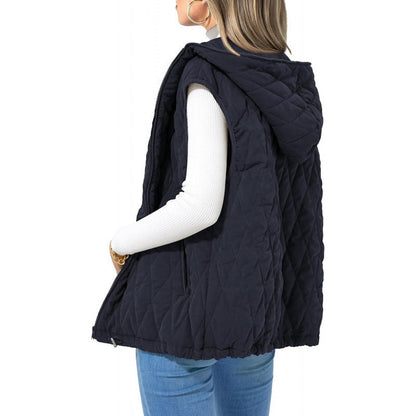 Women's quilted vest with hood and side zip pockets NOVAE