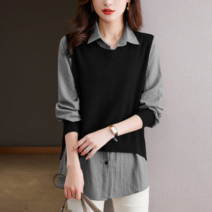 Women's knit sweater with a unique layered look and fine texture NOVAE