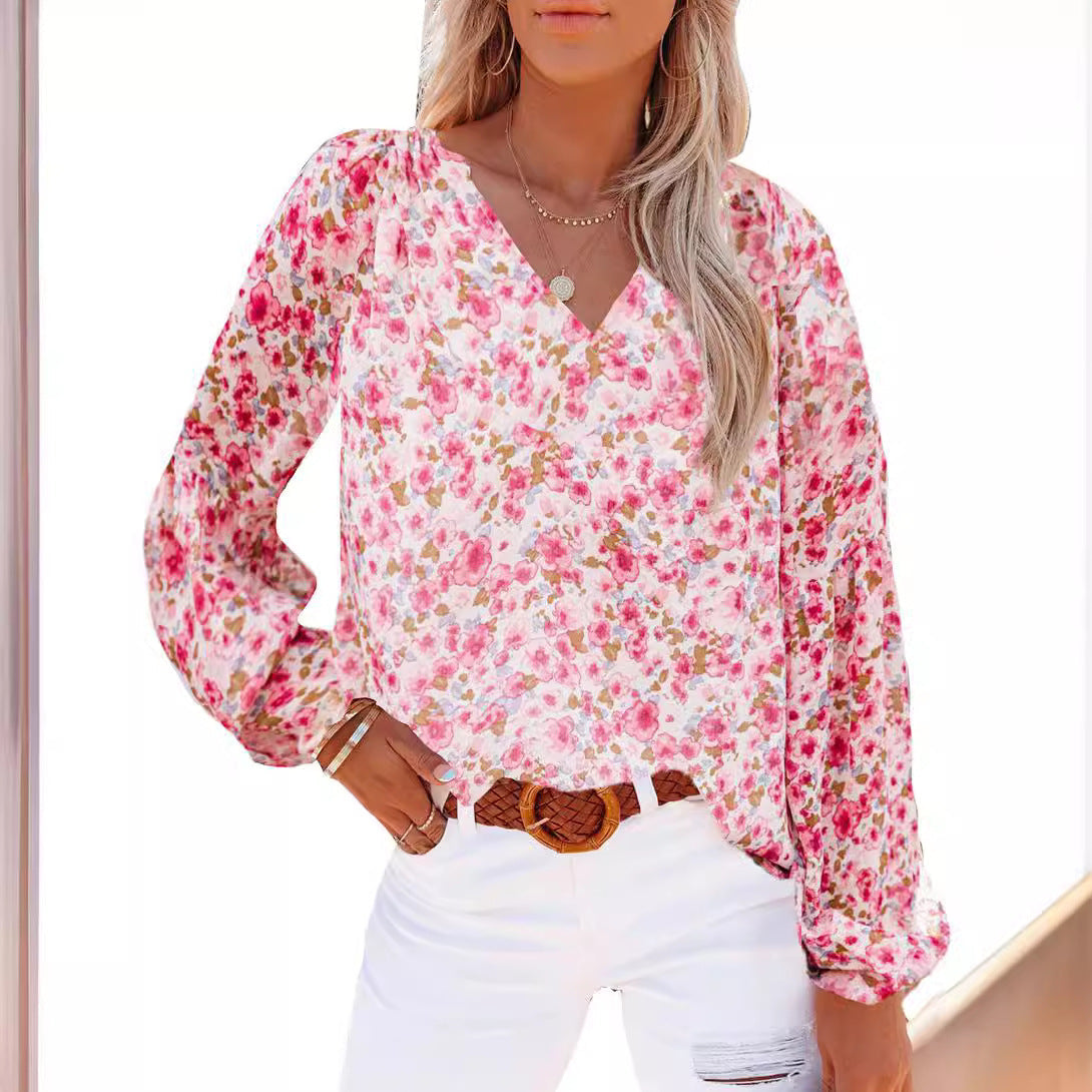 Women's blouse with floral patterns and airy sleeves NOVAE
