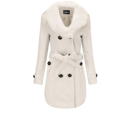 Women's elegant trench coat with faux fur collar and waist belt NOVAE