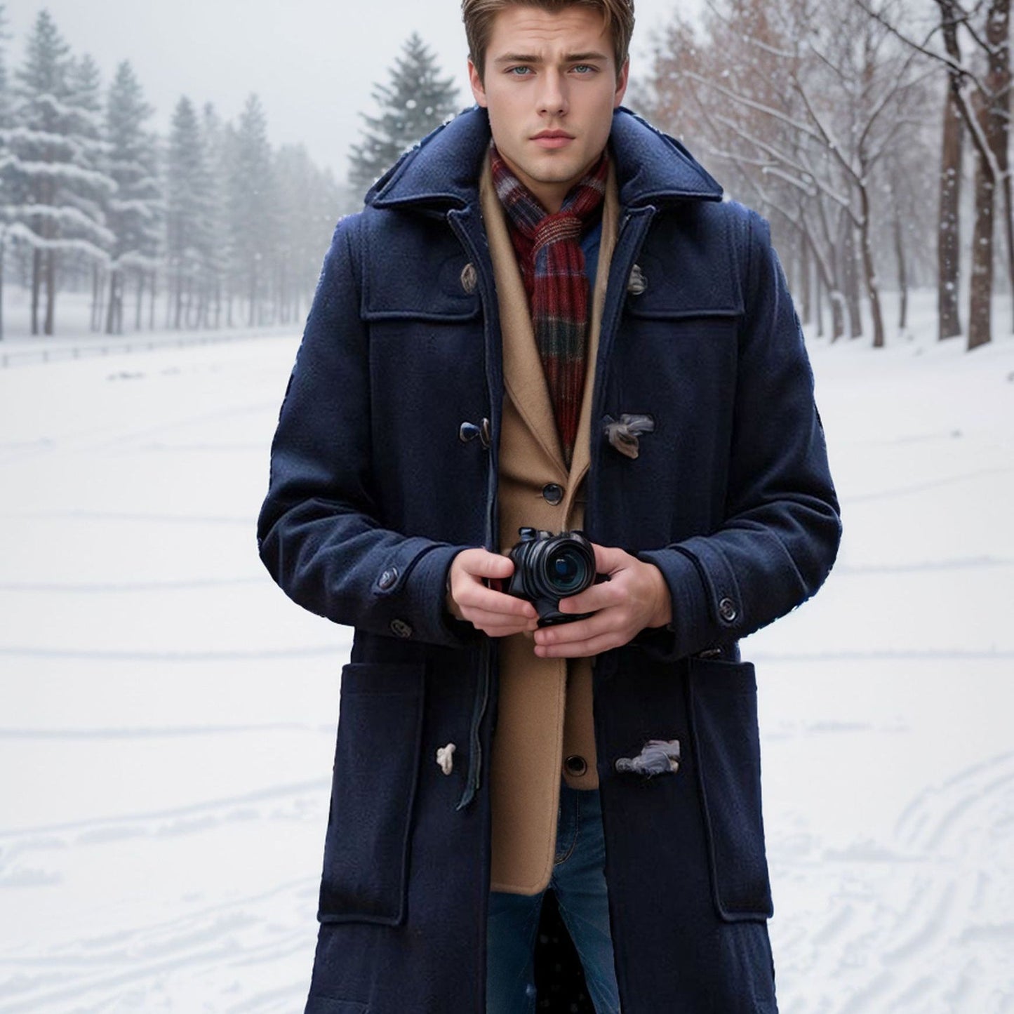 Men's stylish duffle coat made of high-quality wool with hood and practical buttons NOVAE
