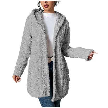 Women's Cozy Hooded Cardigan Jacket in Soft Fleece NOVAE