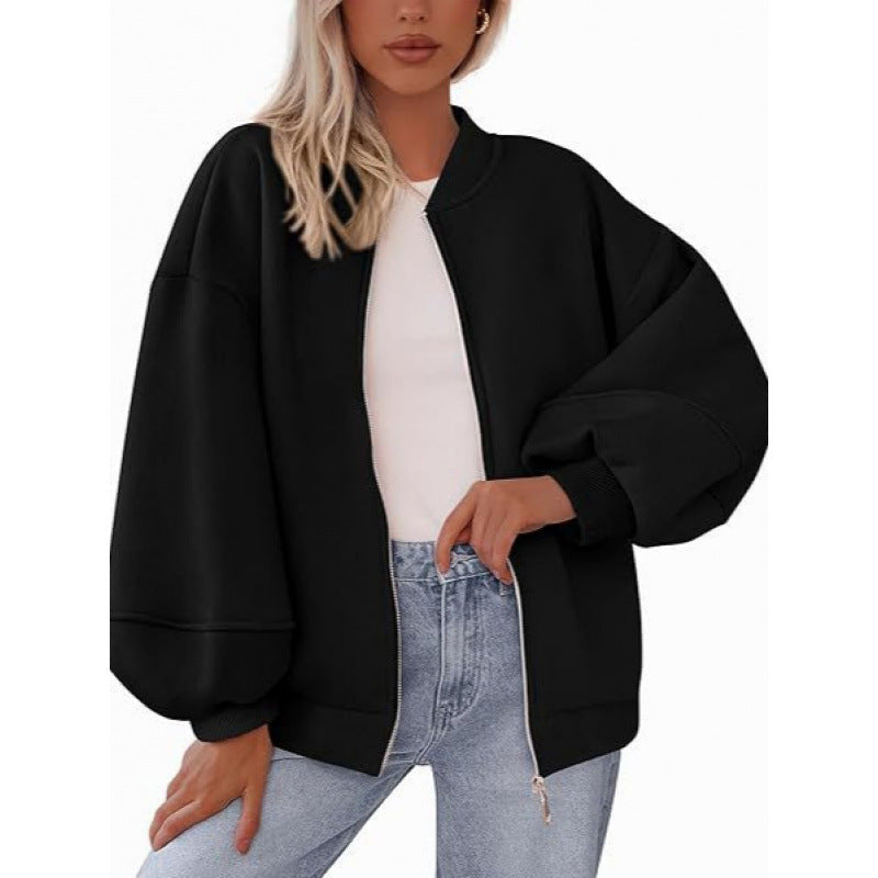 Women's casual oversized jacket with zipper and balloon sleeves NOVAE