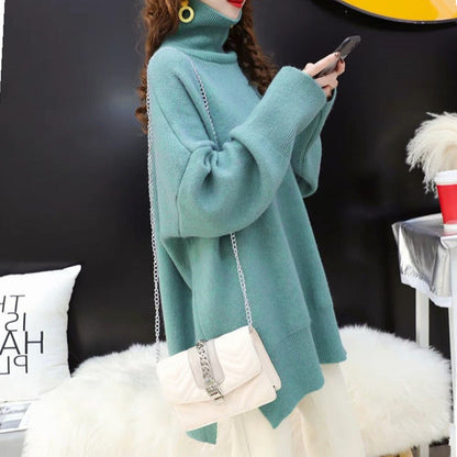 Women's chunky knit sweater with high collar and relaxed fit NOVAE