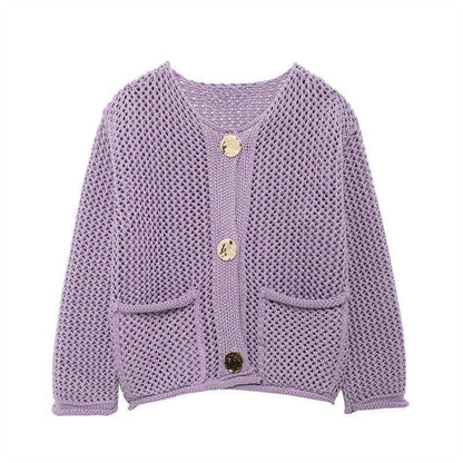 Women's cardigan with open knit structure and comfortable pockets NOVAE