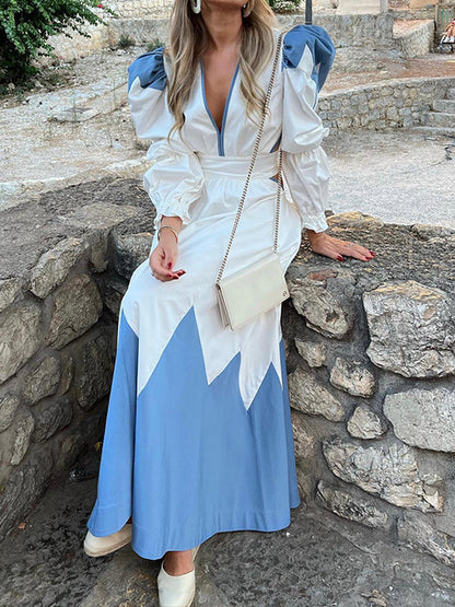 Women's maxi dress with ballet-style puff sleeves and V-neck NOVAE