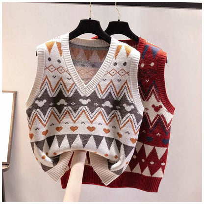 Women's knitted vest with V-neck and geometric pattern NOVAE