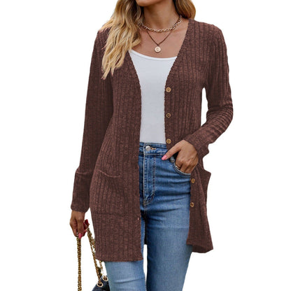 Women's cardigan with long sleeves and practical pockets NOVAE