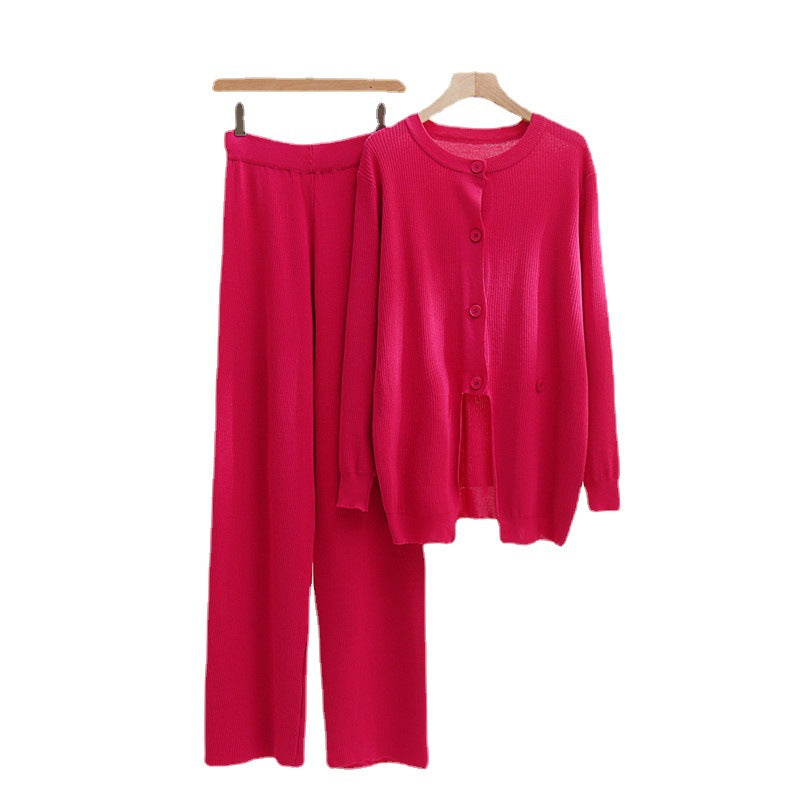 Women's knitted loungewear set with fine ribbing and striking button details NOVAE