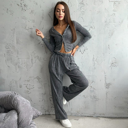 Women's sporty leisure set with cropped jacket and wide-leg trousers NOVAE