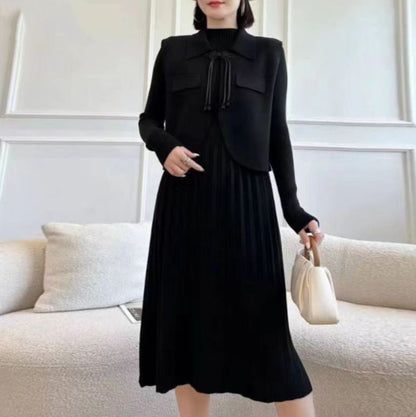 Women's knit dress with combined blazer design and fine rib structure NOVAE