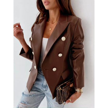 Women's fashionable blazer jacket with double-breasted button closure and elegant accents NOVAE