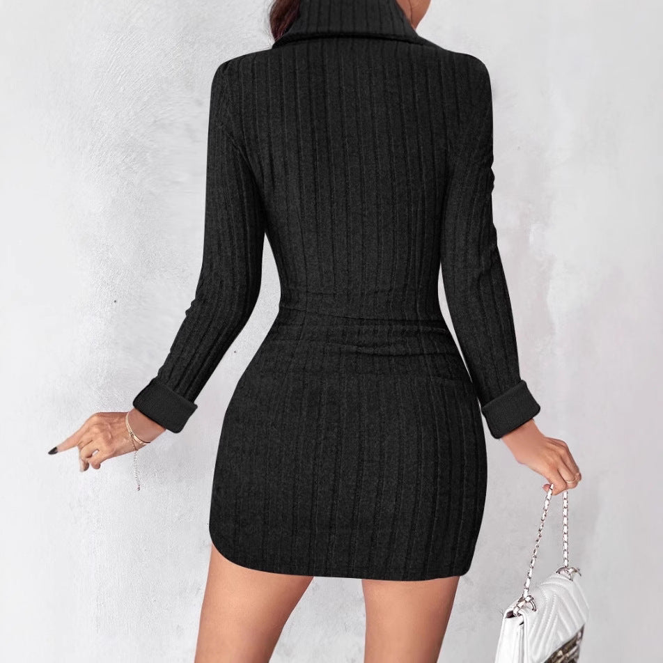 Women's knitted wrap dress with elegant buttons NOVAE