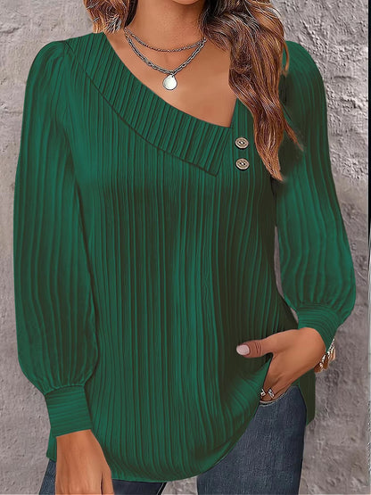 Women's stylish and elegant top with asymmetrical neckline and button placket NOVAE