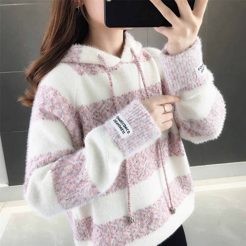 Women's casual hoodie with structured stripe pattern and drawstring NOVAE