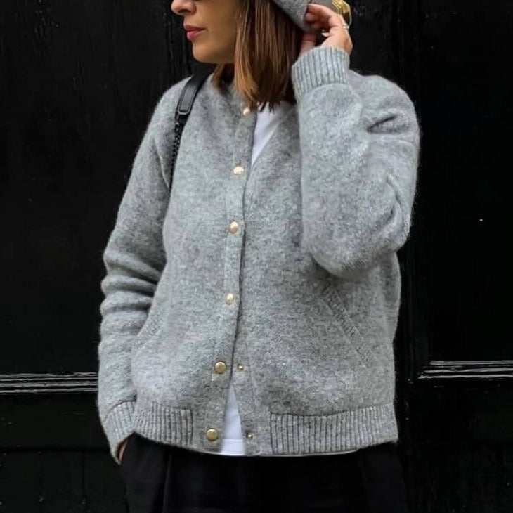Women's Cozy Knit Cardigan with Button Placket and Pockets NOVAE