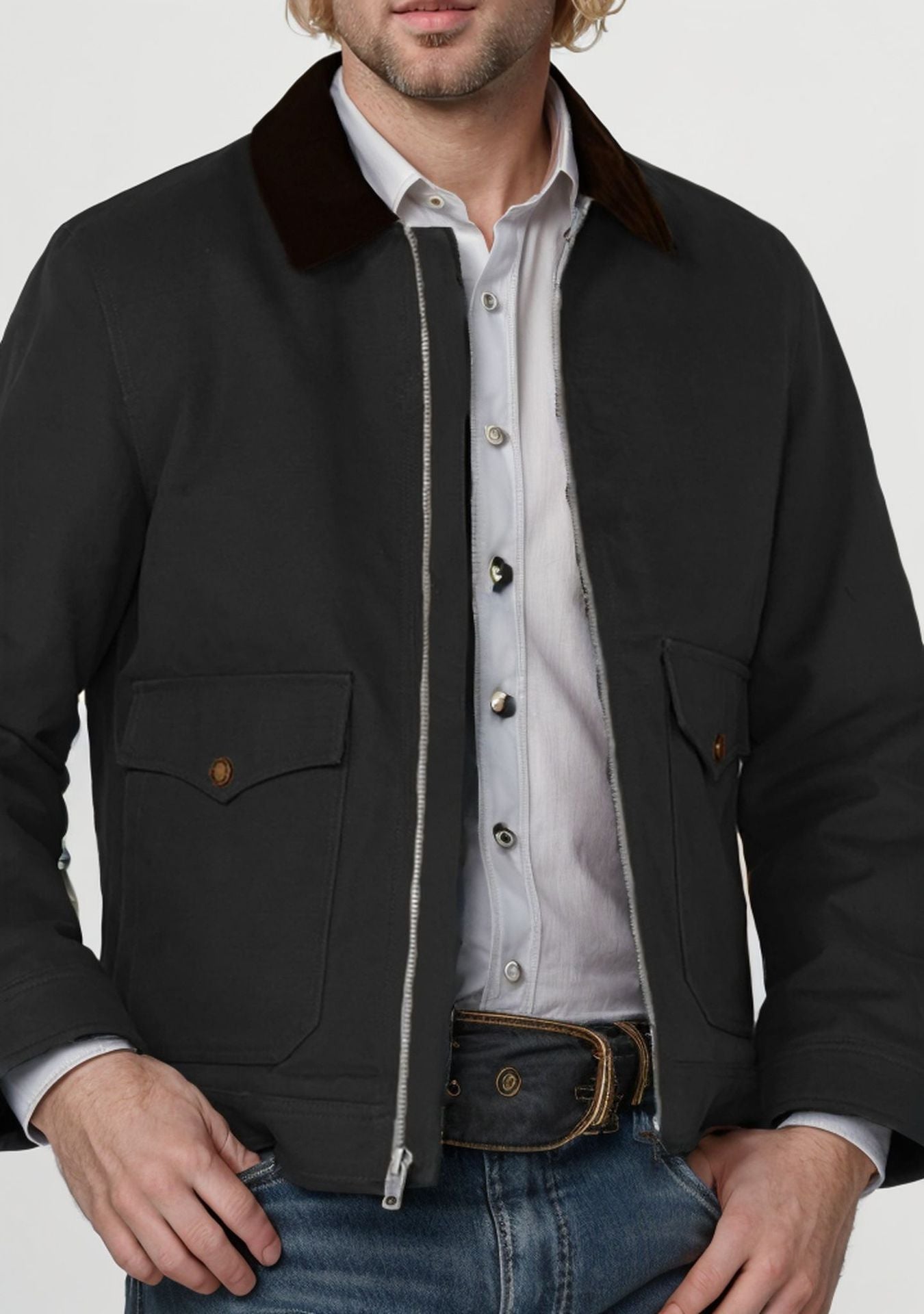 Men's robust cotton jacket with a warm coat-like collar NOVAE