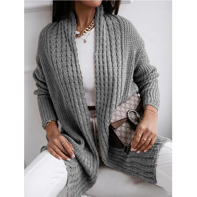 Women's chunky knit cardigan with open cut and fashionable textured design NOVAE