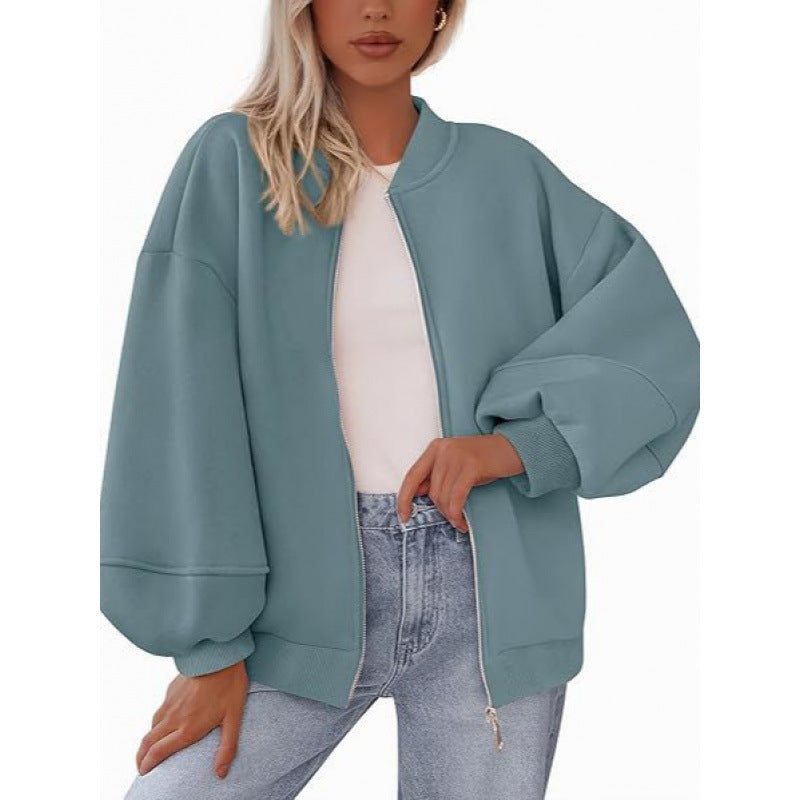 Women's casual oversized jacket with zipper and balloon sleeves NOVAE
