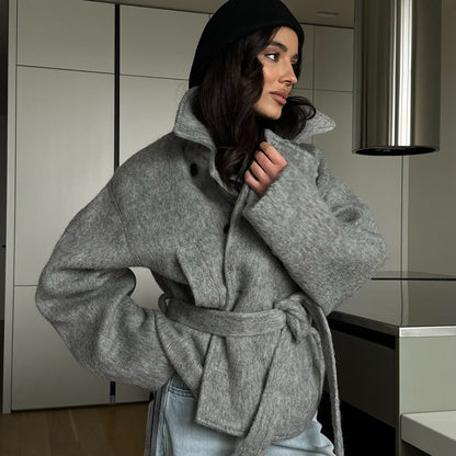 Women's Cozy Crop Sweater Set in Soft Material with Zip-Up Collar NOVAE