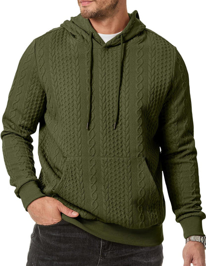 Men's hooded sweatshirt with textured cable knit pattern NOVAE