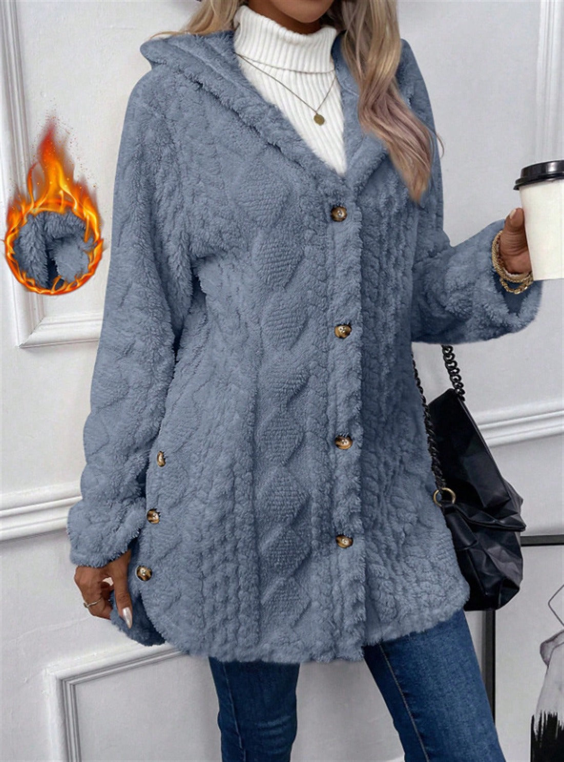 Women's Cozy Teddy Jacket with Button Closure NOVAE