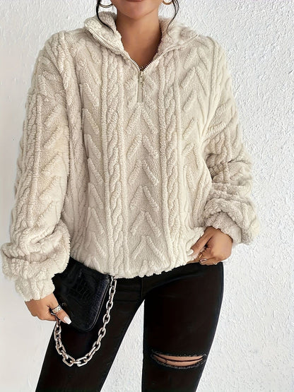 Women's Cozy Fleece Sweater with High Collar and Zipper Detail NOVAE