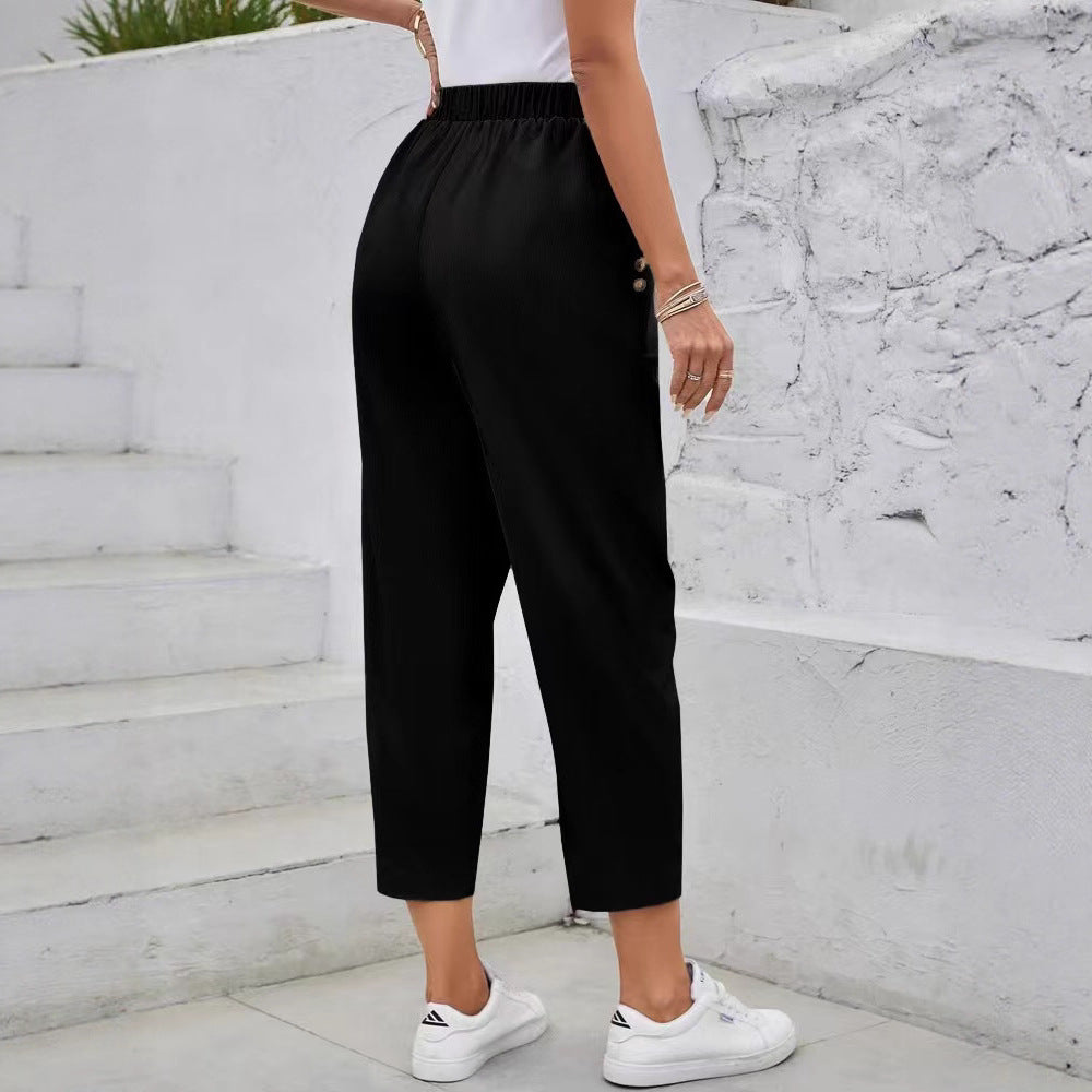 Women's elegant casual trousers with elasticated waistband and practical pockets NOVAE