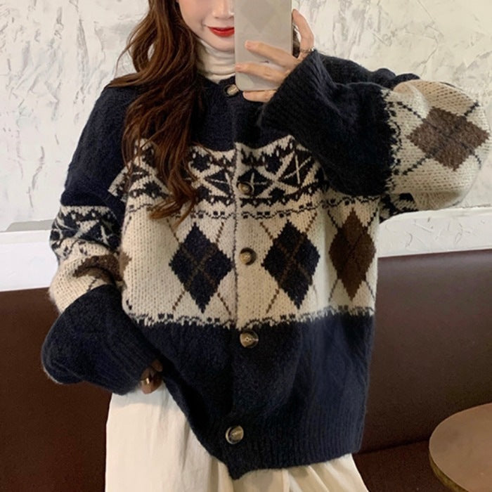 Women's chunky knit jacket with decorative Norwegian pattern NOVAE
